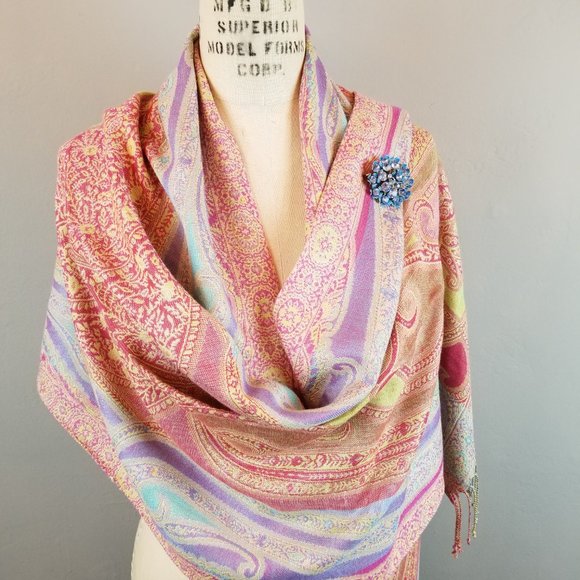 Colorful Rainbow Woven Women's Scarf / Wrap with Fringe 20 1/2" x 80" * NEW - Picture 6 of 14